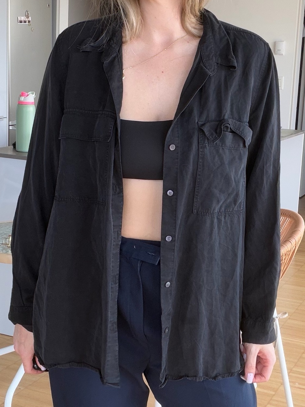 Babaton Black Oversized Button-Front Shirt